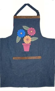 DELANTAL JEAN C/ DETALLES EN CUERO Sun Orange Delantales